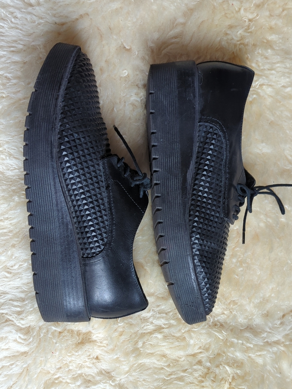 Black Platform Creepers Lace-Up Shoes